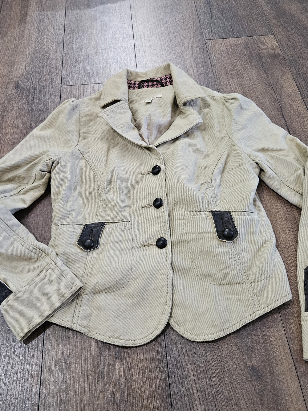 Y2K Free People Tan Blazer Jacket with Black Accents Size 12